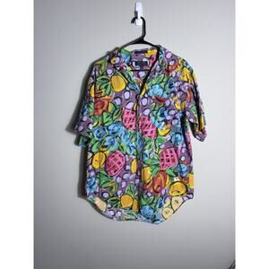 Men's Hawaiian Shirt Vintage Colorful Fruit Print Short Sleeve Button Up Size M
